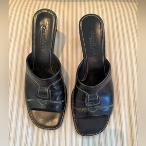 Cole Haan 90s Y2K Country Black Leather Open Stitch Heels